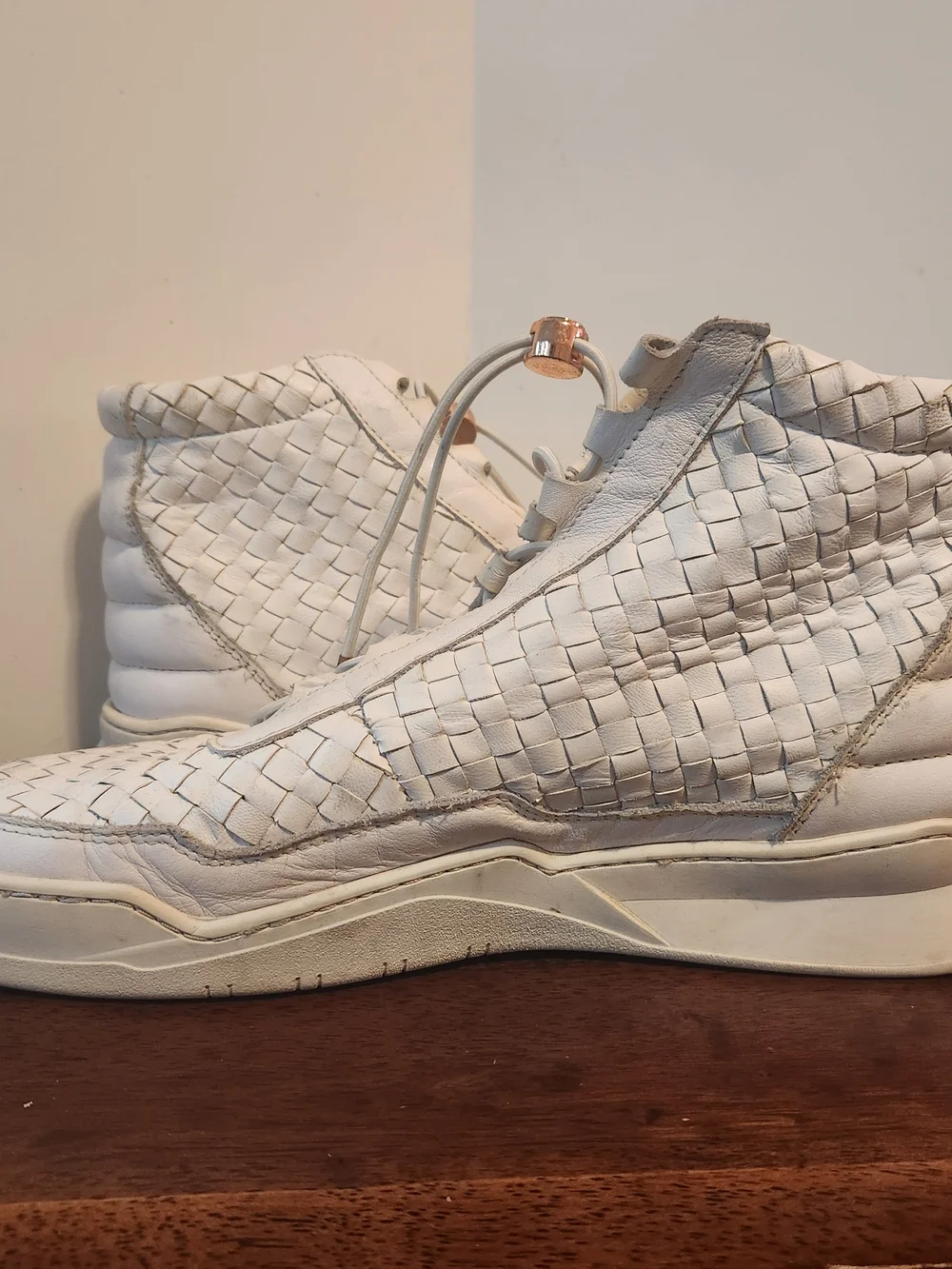 Filling Pieces High Top Luxury White Woven Leather Shoes Men’s US 10 EU 43